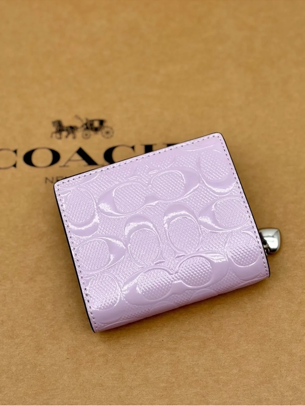 Coach Embossed Wallet in Lilac with Heart Charm